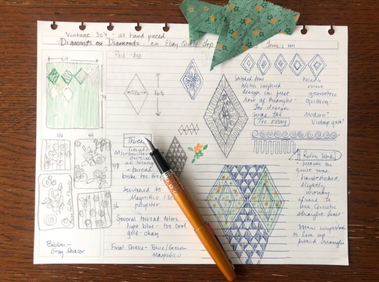 Top view of paper with sketches and writings